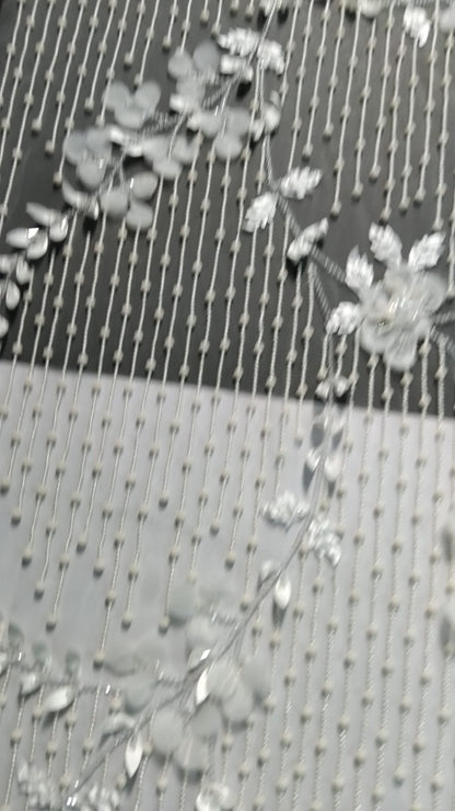 Ivory Zari Embroidered Net Fabric