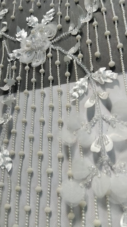 Ivory Zari Embroidered Net Fabric