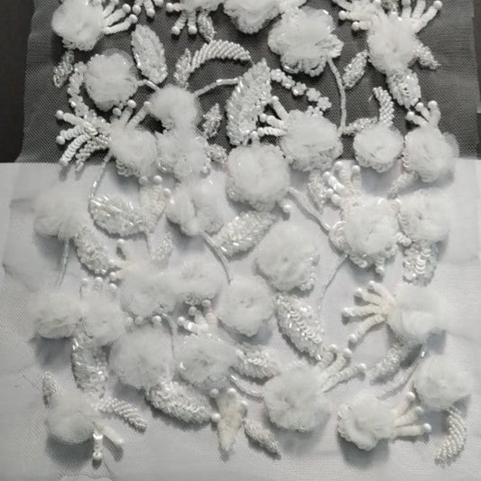 Ivory Zari Embroidered Net Fabric