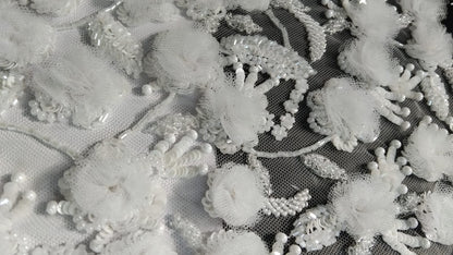 Ivory Zari Embroidered Net Fabric